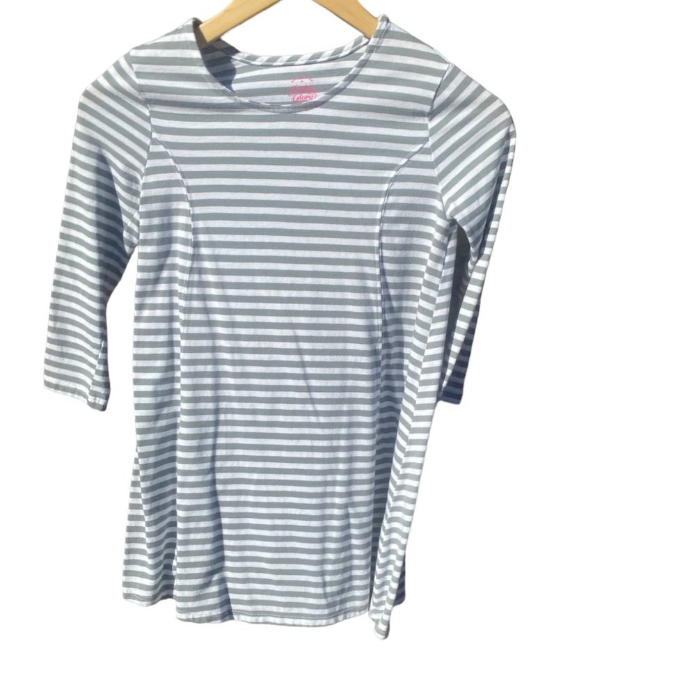 Faded Glory Girl's Gray and White Striped Shift Dress Sz M (7-8)
